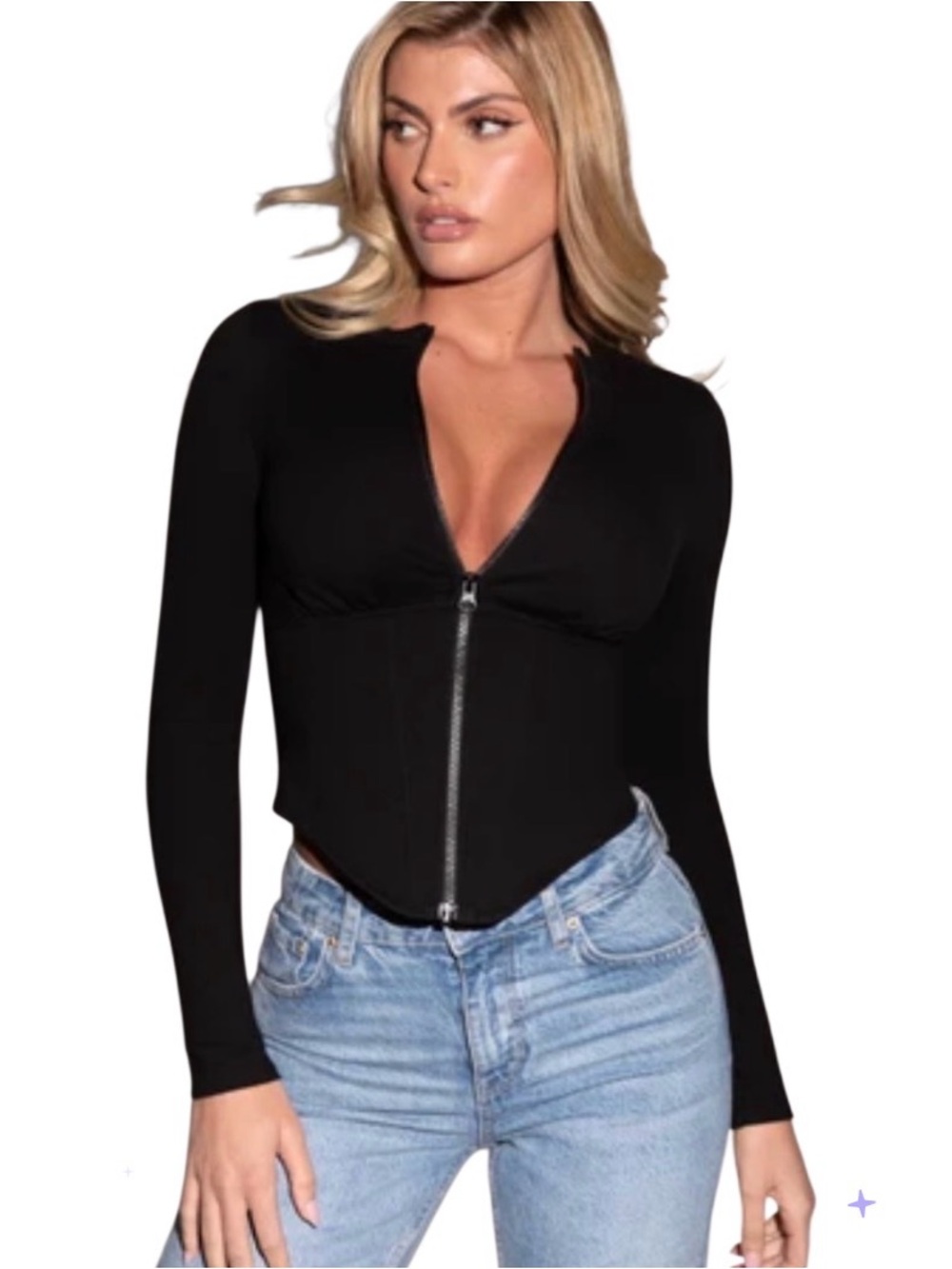 TA3 Long Sleeve Round Neck Full Zip Women's Corsety Top XS Black